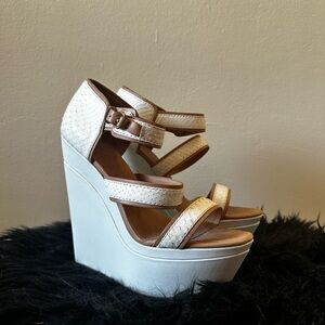 L.A.M.B White Wedge Sandals